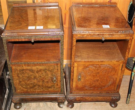 Pair burr walnut bedside cupboards